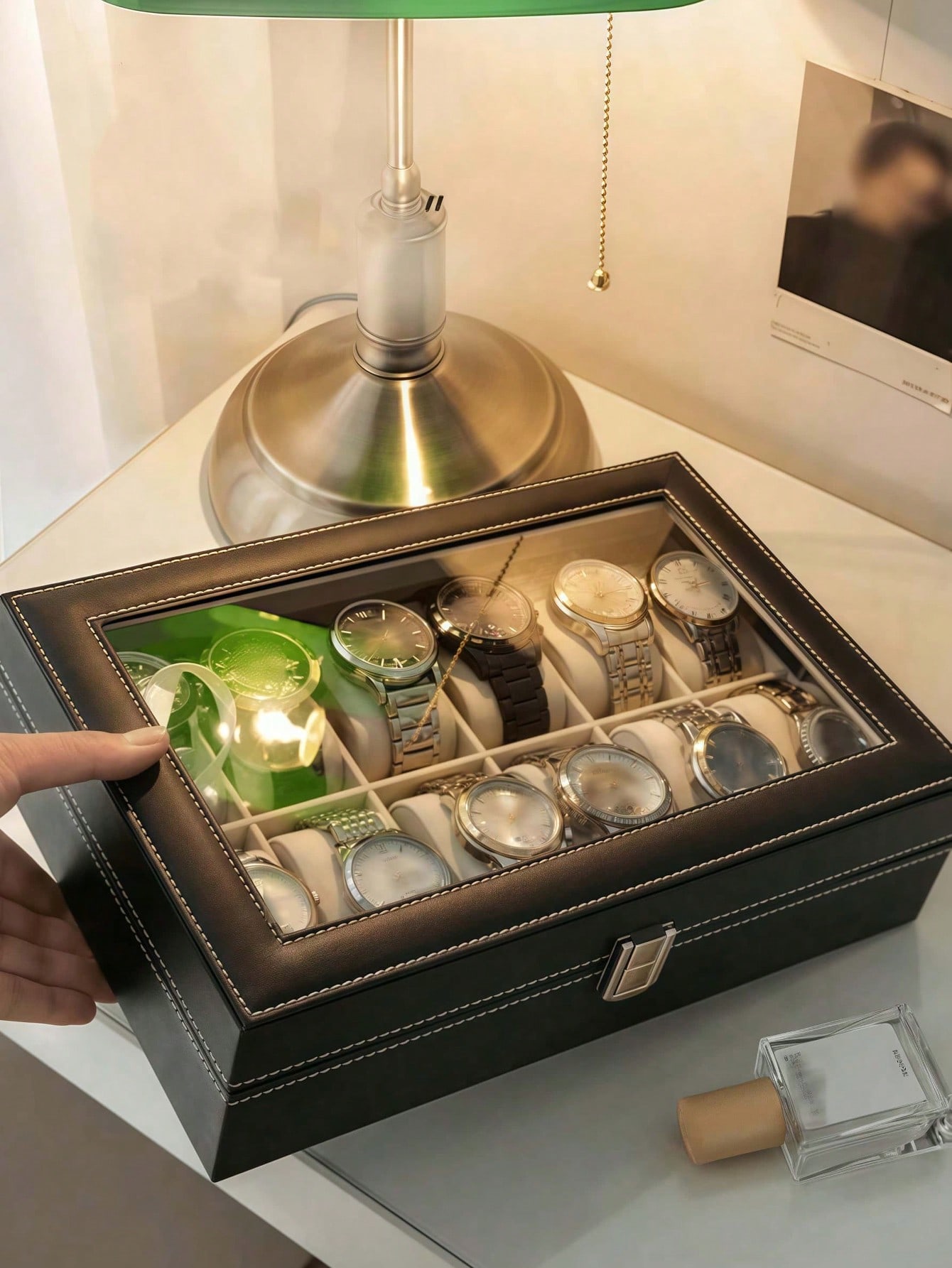 Leather Watch Box with Lock, L - огляд і ціна Token Tray Organizer